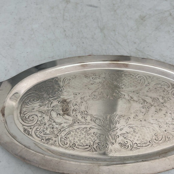 Vintage English Serving Tray Round Ornate Art Nouveau - Picture 3 of 10